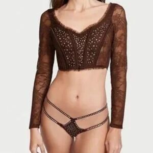 Victoria’s Secret Shimmer‎ Long Sleeve Lace Bra Top Womens Medium Brown